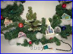 Vintage Christmas Wreath Holiday Kitsch Village Putz Large LED Lights