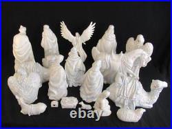 Vintage Completed Craft Ceramic Cast Nativity Set Decor Blue White Glaze Large