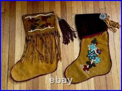 Vintage Double D Ranchwear Suede Velvet Beaded Christmas Stockings. NWOT