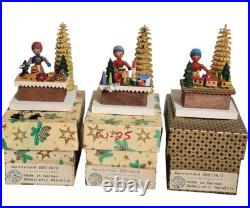 Vintage Dregeno GDR Erzgebirge Market Stall Set of 3 with Original Boxes Christmas
