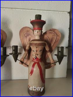 Vintage Erzgebirge Style German Wooden Angel Candle Holders Folk Art Christmas Vintage Erzgebirge Style German Wooden Angel Candle Holders Folk Art Christmas