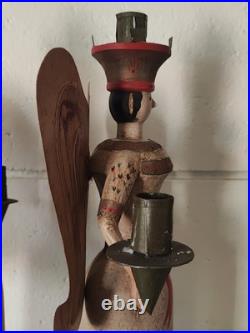 Vintage Erzgebirge Style German Wooden Angel Candle Holders Folk Art Christmas Vintage Erzgebirge Style German Wooden Angel Candle Holders Folk Art Christmas
