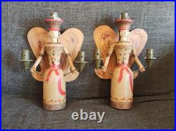 Vintage Erzgebirge Style German Wooden Angel Candle Holders Folk Art Christmas Vintage Erzgebirge Style German Wooden Angel Candle Holders Folk Art Christmas