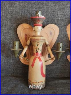 Vintage Erzgebirge Style German Wooden Angel Candle Holders Folk Art Christmas Vintage Erzgebirge Style German Wooden Angel Candle Holders Folk Art Christmas