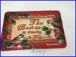 Vintage Glass Christmas Serving Tray Platter Cookie Dessert Hostess Gift Birds