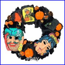 Vintage Halloween Wreath Ben Cooper Masks Rosbro Diecuts Handmade Decor