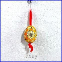 Vintage Hand Painted Real Egg Shell Ornaments Folk Art Floral Geometric Set of 2