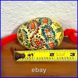 Vintage Hand Painted Real Egg Shell Ornaments Folk Art Floral Geometric Set of 2