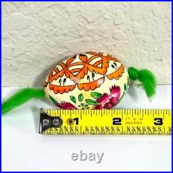 Vintage Hand Painted Real Egg Shell Ornaments Folk Art Floral Geometric Set of 2