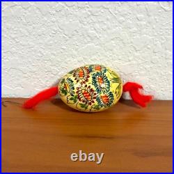 Vintage Hand Painted Real Egg Shell Ornaments Folk Art Floral Geometric Set of 2