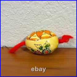 Vintage Hand Painted Real Egg Shell Ornaments Folk Art Floral Geometric Set of 2