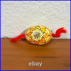 Vintage Hand Painted Real Egg Shell Ornaments Folk Art Floral Geometric Set of 2