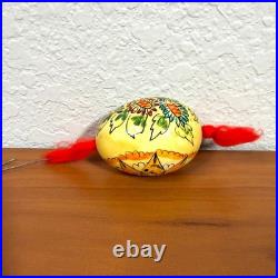 Vintage Hand Painted Real Egg Shell Ornaments Folk Art Floral Geometric Set of 2
