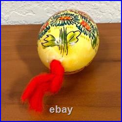 Vintage Hand Painted Real Egg Shell Ornaments Folk Art Floral Geometric Set of 2