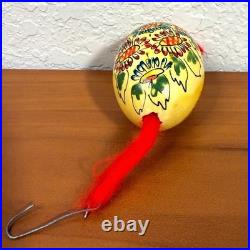 Vintage Hand Painted Real Egg Shell Ornaments Folk Art Floral Geometric Set of 2