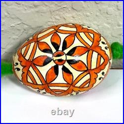 Vintage Hand Painted Real Egg Shell Ornaments Folk Art Floral Geometric Set of 2