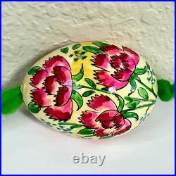 Vintage Hand Painted Real Egg Shell Ornaments Folk Art Floral Geometric Set of 2