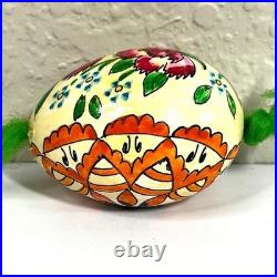 Vintage Hand Painted Real Egg Shell Ornaments Folk Art Floral Geometric Set of 2