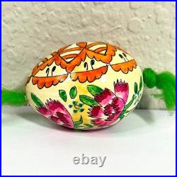 Vintage Hand Painted Real Egg Shell Ornaments Folk Art Floral Geometric Set of 2
