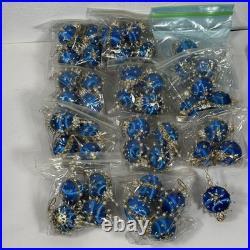 Vintage Handmade Beaded & Sequin Push Pin Christmas Ornament 82 pieces Blue Gold