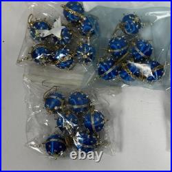 Vintage Handmade Beaded & Sequin Push Pin Christmas Ornament 82 pieces Blue Gold