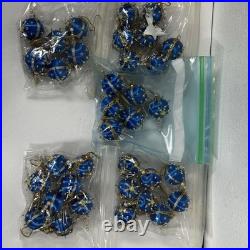 Vintage Handmade Beaded & Sequin Push Pin Christmas Ornament 82 pieces Blue Gold