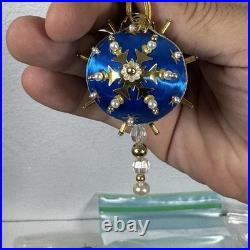 Vintage Handmade Beaded & Sequin Push Pin Christmas Ornament 82 pieces Blue Gold