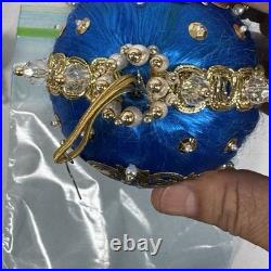 Vintage Handmade Beaded & Sequin Push Pin Christmas Ornament 82 pieces Blue Gold