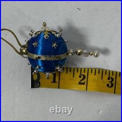 Vintage Handmade Beaded & Sequin Push Pin Christmas Ornament 82 pieces Blue Gold