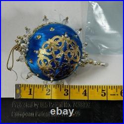 Vintage Handmade Beaded & Sequin Push Pin Christmas Ornament 82 pieces Blue Gold