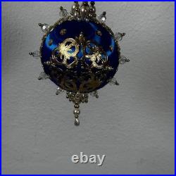 Vintage Handmade Beaded & Sequin Push Pin Christmas Ornament 82 pieces Blue Gold