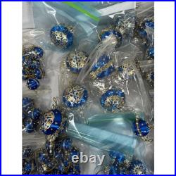 Vintage Handmade Beaded & Sequin Push Pin Christmas Ornament 82 pieces Blue Gold