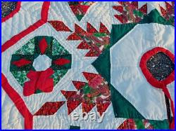 Vintage Handmade Hand Quilted Christmas Tree Skirt Star Shape Trees Wreaths 23'