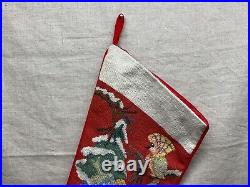 Vintage Handmade Needlepoint Christmas Tree Birds Sleigh Jumbo Stocking