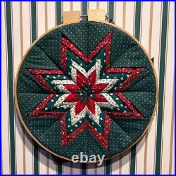 Vintage Handmade Quilted Star Wall Hanging Hoop Art Christmas Holiday Decor 14