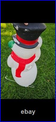 Vintage Illuminated Plastic Snowman Outdoor Yard Decor Free Standing Red Scarf
