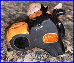 Vintage Lefton Girl Figurine Halloween Black Cat Costume Jack-O-Lantern 3.5