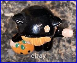 Vintage Lefton Girl Figurine Halloween Black Cat Costume Jack-O-Lantern 3.5