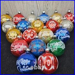 Vintage Lot of 20 Shiny Brite Rauch Stenciled Mica Glitter Christmas Ornaments