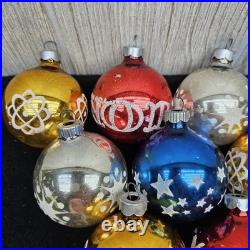 Vintage Lot of 20 Shiny Brite Rauch Stenciled Mica Glitter Christmas Ornaments