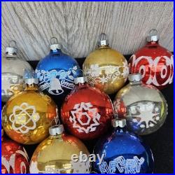 Vintage Lot of 20 Shiny Brite Rauch Stenciled Mica Glitter Christmas Ornaments