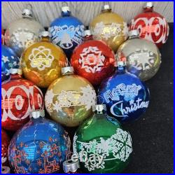 Vintage Lot of 20 Shiny Brite Rauch Stenciled Mica Glitter Christmas Ornaments