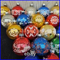 Vintage Lot of 20 Shiny Brite Rauch Stenciled Mica Glitter Christmas Ornaments