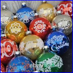 Vintage Lot of 20 Shiny Brite Rauch Stenciled Mica Glitter Christmas Ornaments