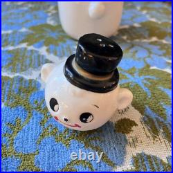Vintage MCM Christmas Ceramic Snowman Stacking Condiment Figure Shafford JAPAN