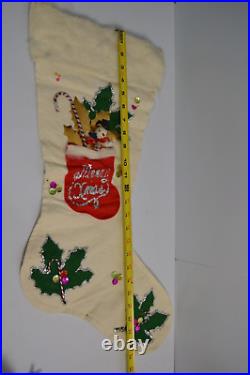 Vintage MCM Santa Clause Rubber Face & Large Felt Reindeer Japan Stocking Kitsch