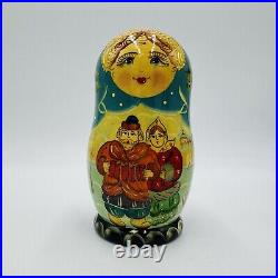 Vintage Matryoshka Nesting Doll with 5 Christmas Ornaments Handpainted 6in