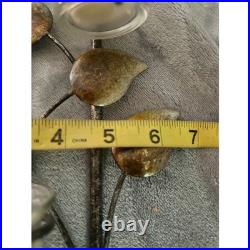 Vintage Metal Leaf Wall Candle Sconces Set Brass Gold Glass Votive MCM 70's