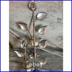Vintage Metal Leaf Wall Candle Sconces Set Brass Gold Glass Votive MCM 70's