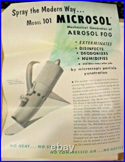 Vintage Microsol Model 101 Mechanical Aerosol Fog Generator Open Box with papers